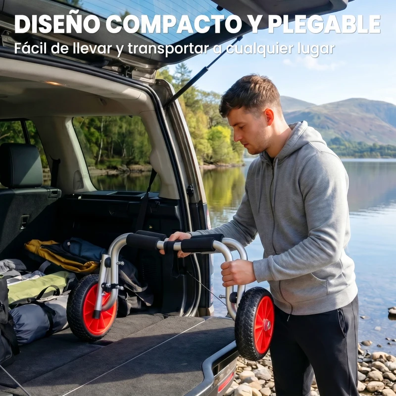 Outsunny Carro de Transporte Kayak Plegable Barco Canoa Carrier Remolque Carretilla Carga 70kg con Ruedas Portacanoas 62x35x30cm