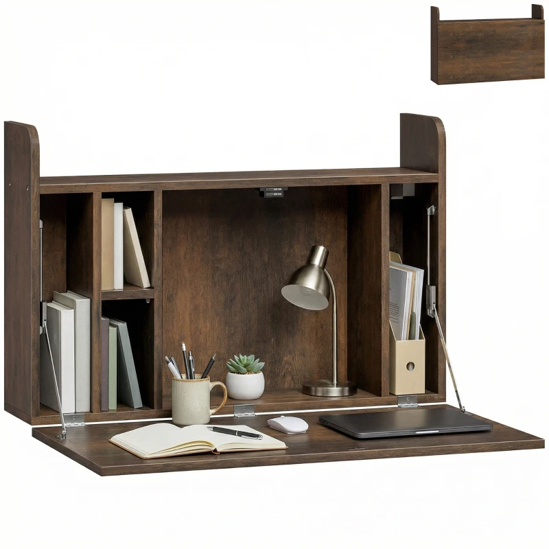 HOMCOM Wand-Schreibtisch mit klappbarer Tischplatte und Stauraum - 77 x 20 x 51 cm