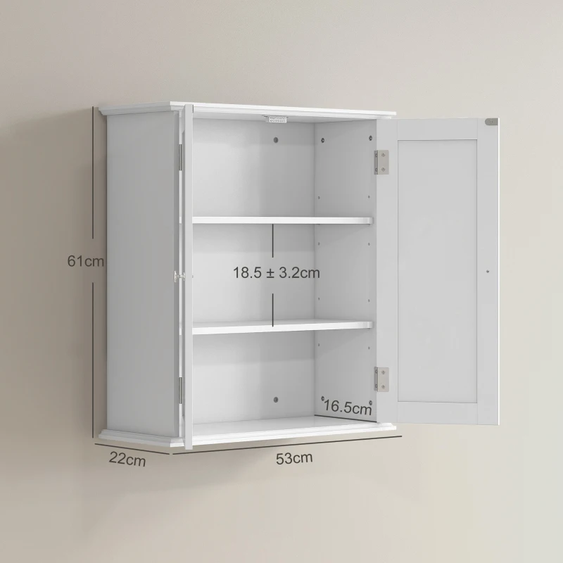 HOMCOM Bathroom Wall Cabinet, 3-Tier Wall-Mounted Bathroom Storage Cabinet with Adjustable Shelf, White