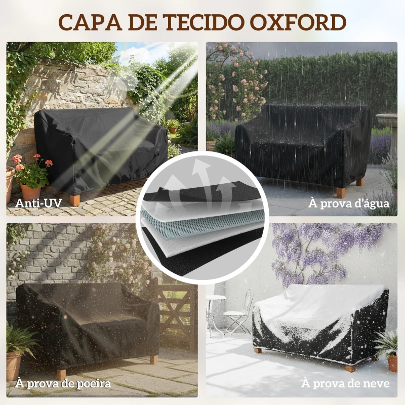 Outsunny Banco de Jardim em Madeira, Banco de Exterior de 2 Lugares com Capa Impermeável Encosto Ergonómico 125x62x90 cm Castanho Claro