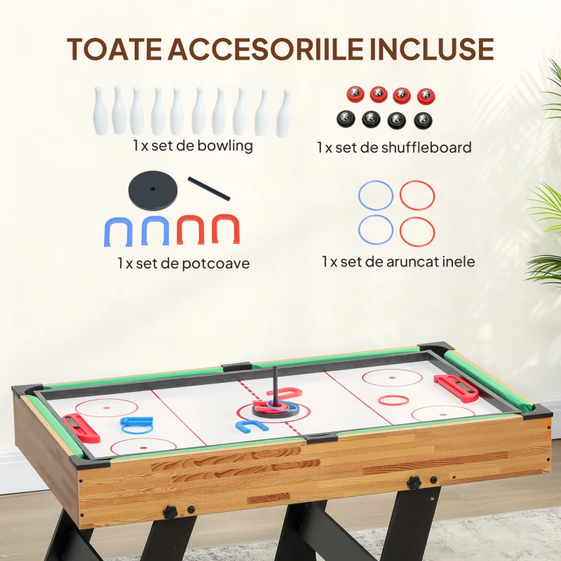 SPORTNOW Masă de Joc 13 în 1 Pliabilă cu Fotbal de Masă, Ping Pong, Hochei, Biliard, Șah și Altele, Nuc