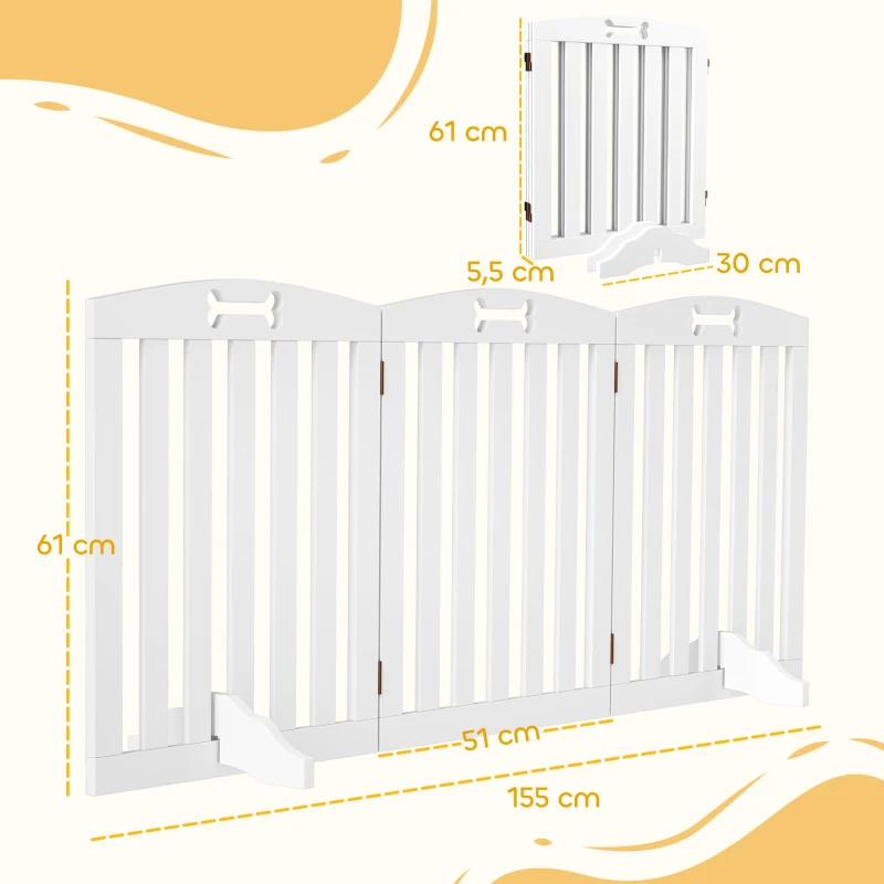 PawHut Barrera de Seguridad para Perros Plegable 155 cm Valla para Perros Medianos de 3 Paneles con Pies Extraíbles Blanco