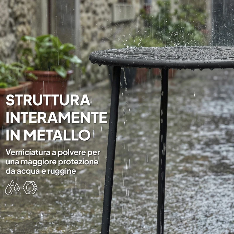 Outsunny Tavolino da Caffè da Esterno Rotondo 50 cm, Tavolo in Metallo con Base a X e Piedini Antiscivolo, Nero