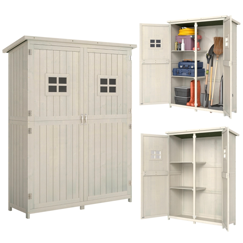 Outsunny Armario de Madera para Exterior para Herramientas de Jardinería con Doble Puerta y Estantes 127,5x50x164 cm Gris