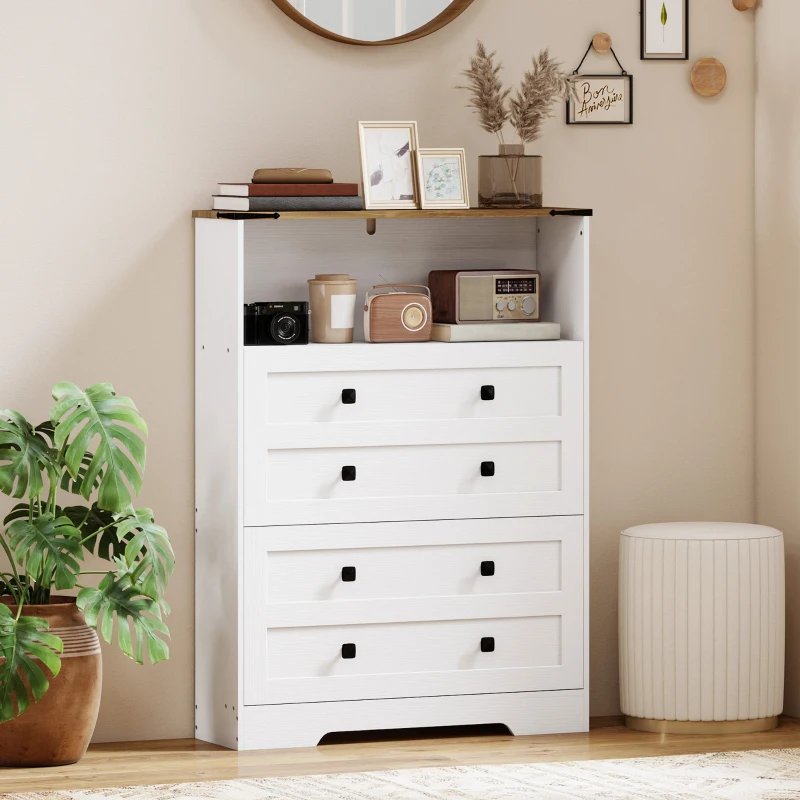 HOMCOM Shoe Cabinet with 2 Flip Drawers, Narrow Shoe Storage Cabinet, White