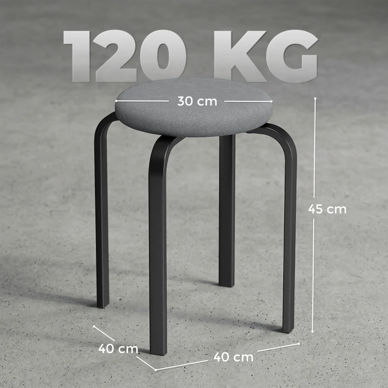 HOMCOM Stackable Stools Modern Cushioned Round Backless Stools Set of 4 Kitchen Dining Room Dark Grey