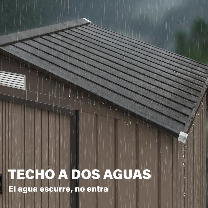 Outsunny Caseta de Jardín Exterior con Base de Refuerzo Sin Suelo 213x130x185 cm con 2 Puertas Correderas y 4 Ventanas Marrón