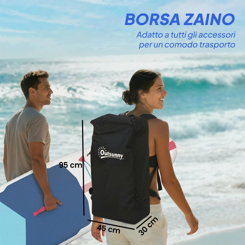 Outsunny Sup Gonfiabile con Pagaia Regolabile e Accessori, in Plastica ed EVA, 305x89x15 cm, Blu Rosso Rosa