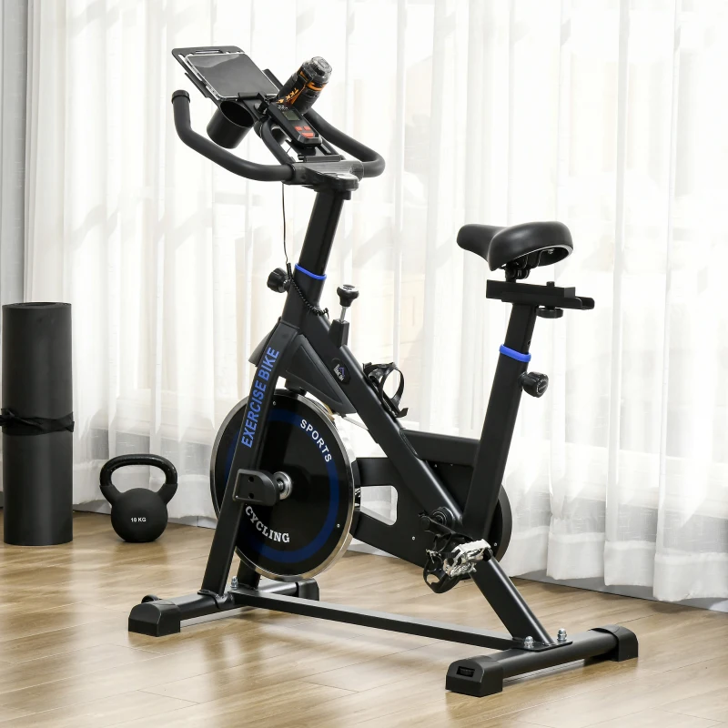 HOMCOM Bici Estática con Resistencia Regulable Volante de Inercia 8 kg Pantalla LCD Manillar y Asiento Ajustable Azul