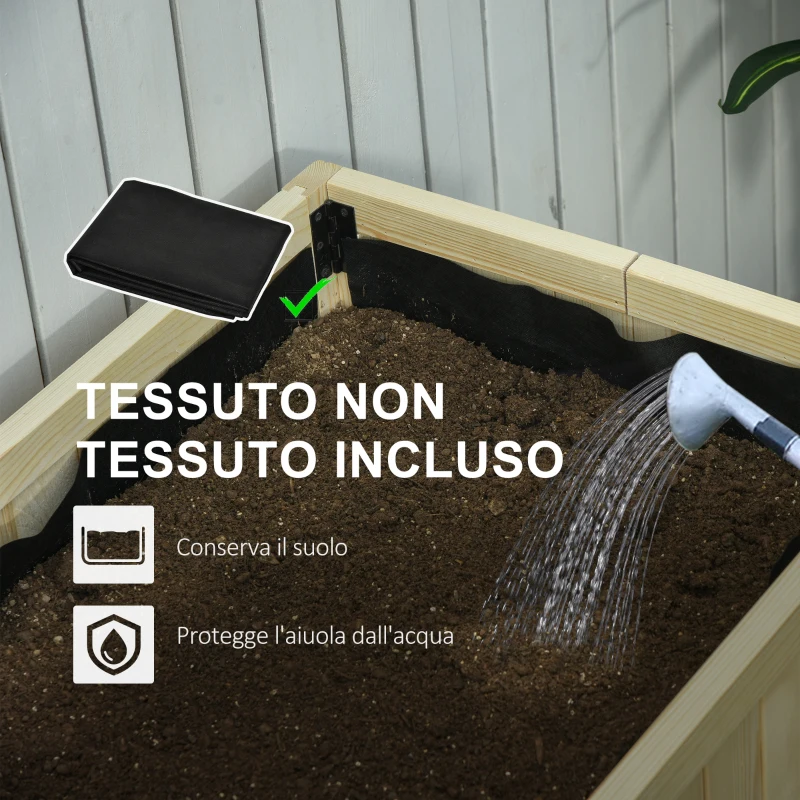 Outsunny Letto per Orto Rialzato Pieghevole in Legno con Fori di Drenaggio, 115x56x76 cm, Color Legno