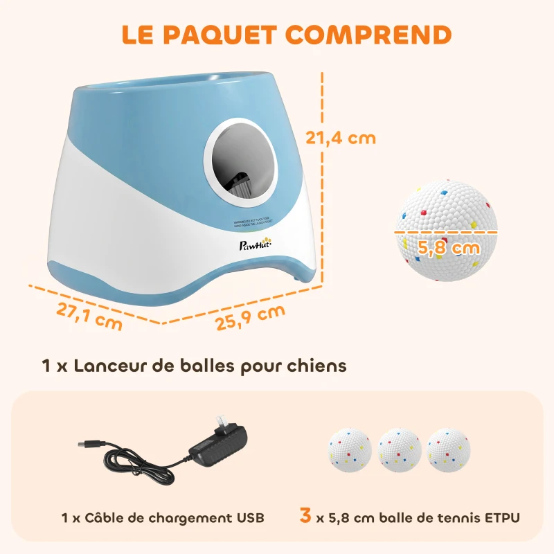 PawHut Lançador Automático de Bolas com 3 Bolas em ETPU 3 Ajustes de Distância 6 m/10 m/14 m Interno e Externo Azul