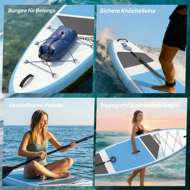 Outsunny Stand Up Paddling Board Set Aufblasbar 320cm SUP Board mit Verstellbares Paddel Rutschfest EVA-Deck Fußschlaufe Pumpe