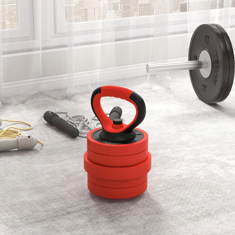 SPORTNOW Kit de Gimnasio 4 en 1 con Barra de Pesas Mancuernas Kettlebell para Entrenamiento de Fuerza en Casa Color Rojo y Negro