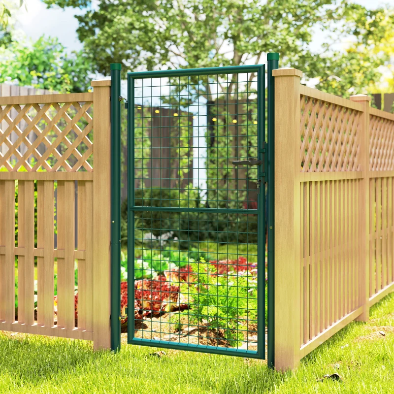 Outsunny Cancello da Giardino in Acciaio 97x200 cm, Cancelletto da Giardino con Serratura, 3 Chiavi, Maniglia e 2 Pali