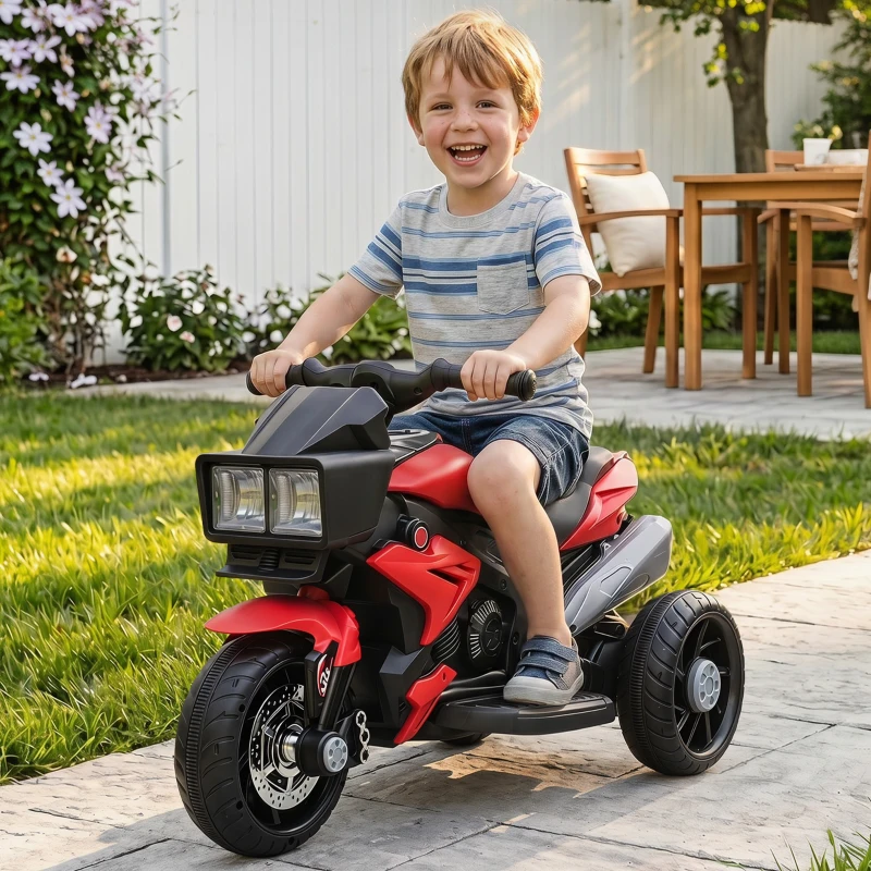 AIYAPLAY Kids Electric Motorcycle Ride-On Toy, 3-Wheel Battery-Operated Motorbike with Horn, Toddler Ride On Bike, Red