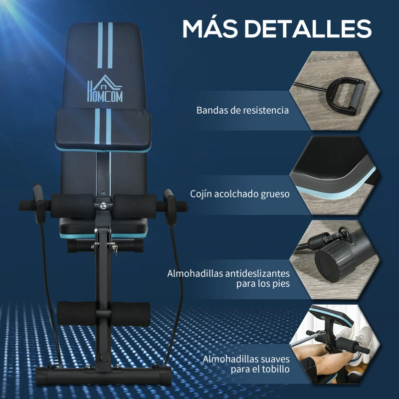 HOMCOM Banco de Musculación Plegable con Respaldo Regulable Extensión de Pierna Cojín de Predicador Banda 160x54x106 cm Negro