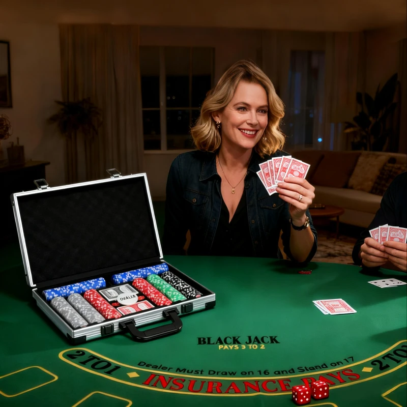 Pokerset SPORTNOW - Pokerkoffer met 400 Chips, 2 Kaartspellen, 5 Dobbelstenen, Dealer-Schijf, Speelmat