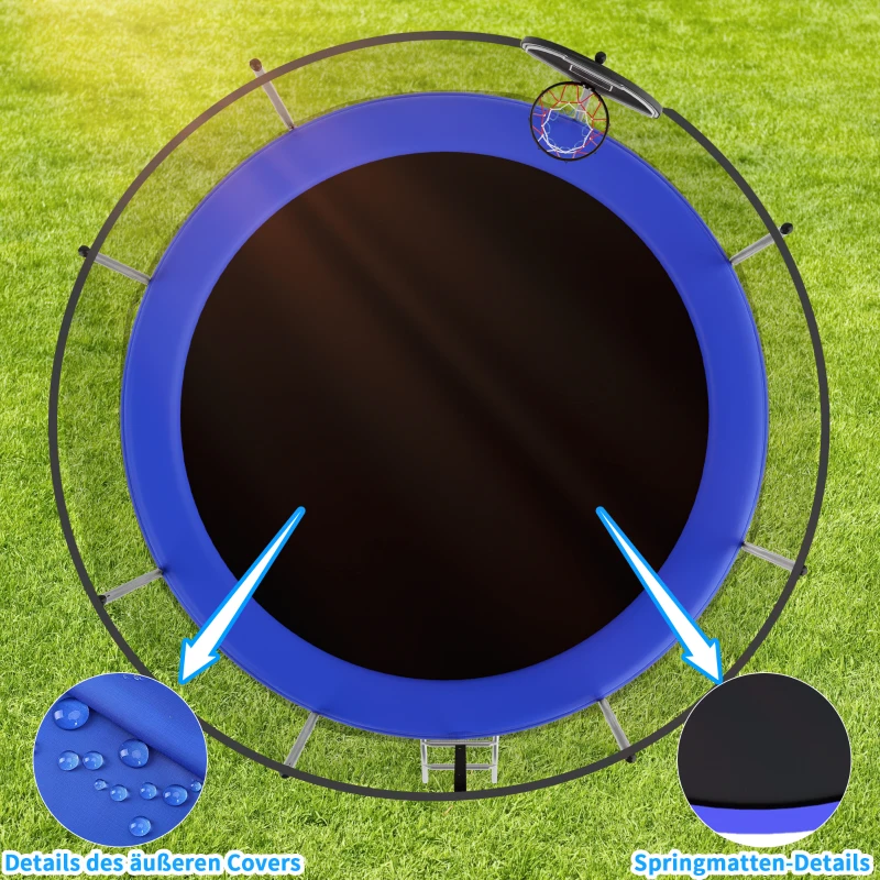 Trampolin Outdoor, verstärkten Beintraversen, doppelt gepolstertem Sicherheitsnetz, 366x366x256 cm, Blau