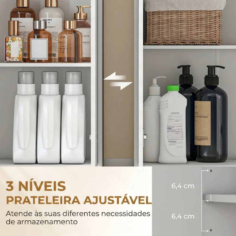 HOMCOM Armário Alto de Casa de Banho, Armário Estreito com 3 Prateleiras Abertas, Gaveta Canelada, Prateleira Ajustável, Branco