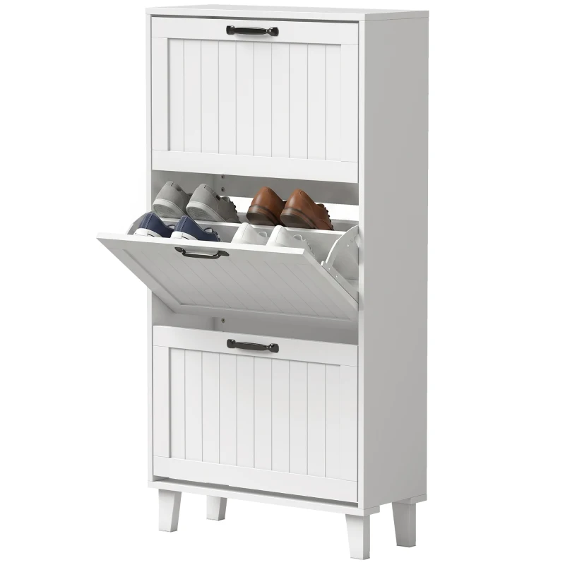 HOMCOM Mueble Zapatero 3 Cajones Abatibles Estantes Regulables Estrecho Blanco