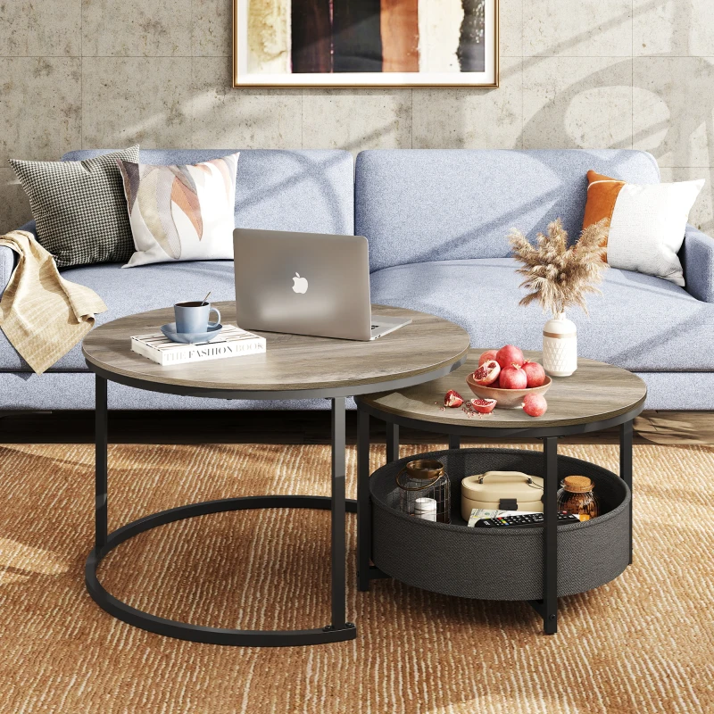 Couchtisch 2er-Set, flexibles 2‑in‑1-Design, modernes Design, 80x80x48.2 cm, Eichenfarbe