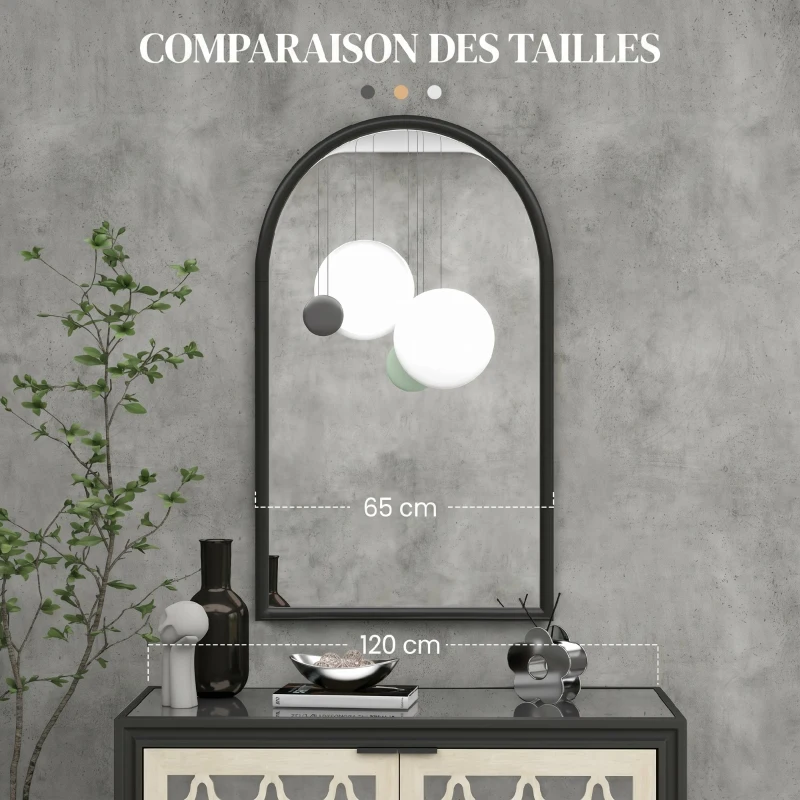HOMCOM Miroir mural arche, 110 x 65 cm Cadre en bois, Miroir arqué pour le salon, la chambre, l'entrée, noir