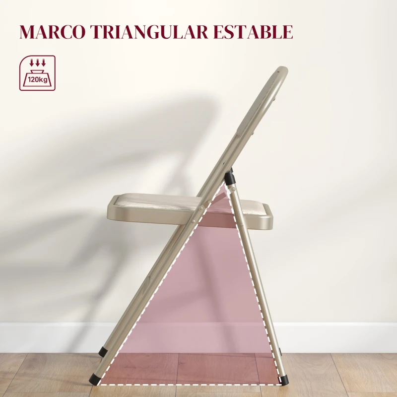 HOMCOM Juego de 4 Sillas Plegables Tapizadas en Lino Sintético con Respaldo y Estructura de Acero para Salón 45x46x78 cm Beige