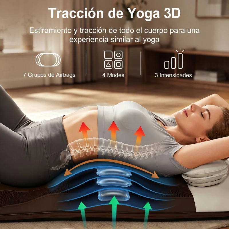 HOMCOM Colchón de Masaje Cuerpo Completo Plegable con Calefacción Compresión de Aire 4 Modos 3 Intensidades Apagado Automático