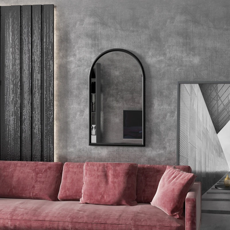 HOMCOM Miroir mural arche, 110 x 65 cm Cadre en bois, Miroir arqué pour le salon, la chambre, l'entrée, noir