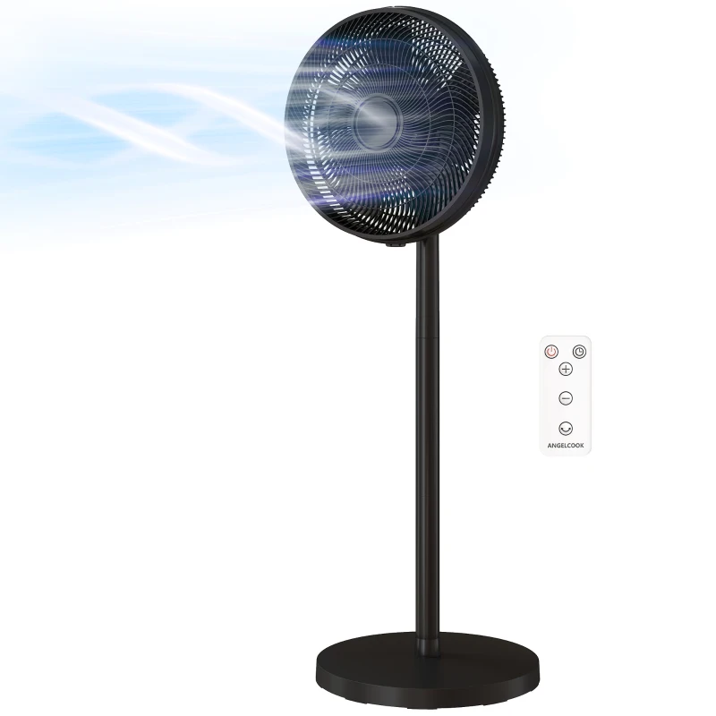 HOMCOM 40 cm Standing Fan, Cooling Floor Fan with 80° Oscillating, Adjustable Tilt and Height, 4 Speed, Remote Control, Black