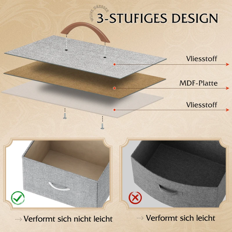 Kommode mit 4 Schubladen, viel Stauraum, vielseitig einsetzbar, 39.8x29.8x98.2 cm, Hellgrau