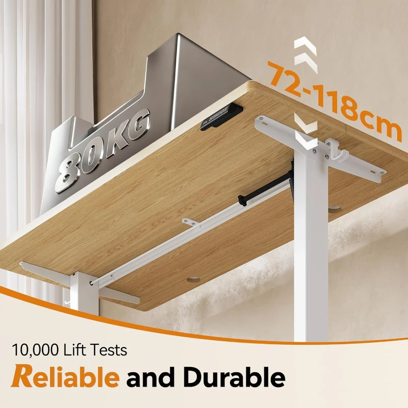 Elektrisch höhenverstellbarer Schreibtisch, Anti‑Kollisionssystem, stufenlos verstellbar, 72–118 cm, 160x70x72-118 cm, Eichenfarbe