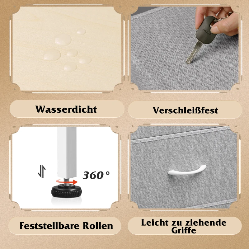 Kommode mit 4 Schubladen, viel Stauraum, vielseitig einsetzbar, 39.8x29.8x98.2 cm, Hellgrau