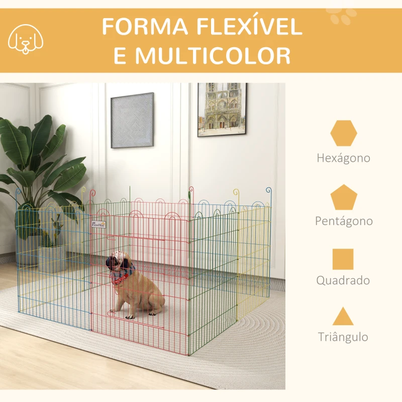 PawHut Parque Dobrável para Cães 8 Painéis Ø156x60 cm Cercado Metálico com Porta Estacas Interior Exterior Multicolor