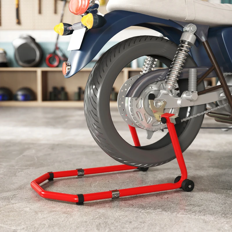 HOMCOM Béquille Moto, Capacité 390 kg, Support Avant et Arrière Réglable avec Fourches U+L, Clips de Serrage, 43x36x64cm, Rouge