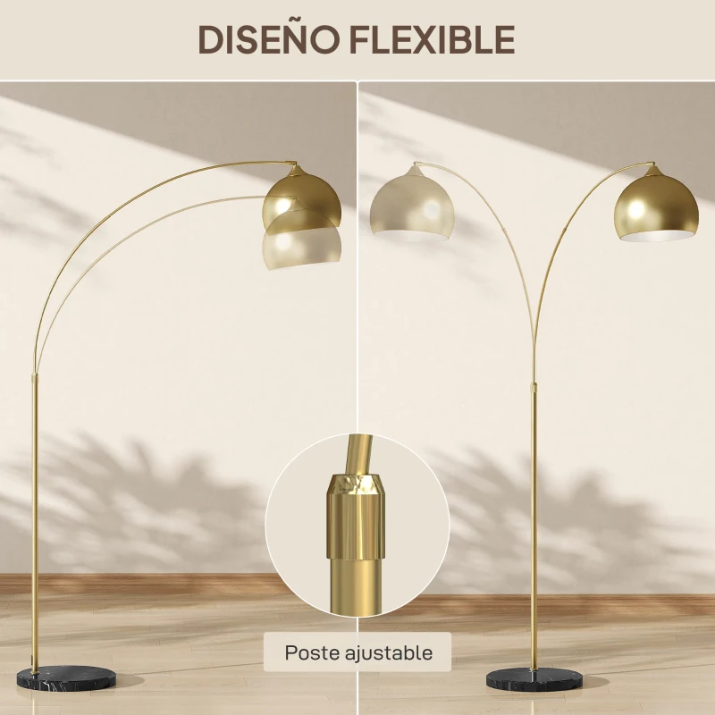 HOMCOM Lámpara de Pie Arco Moderna 40 W con Altura y Longitud Ajustable con Interruptor de Pie 110-115x35x170-180 cm Dorado