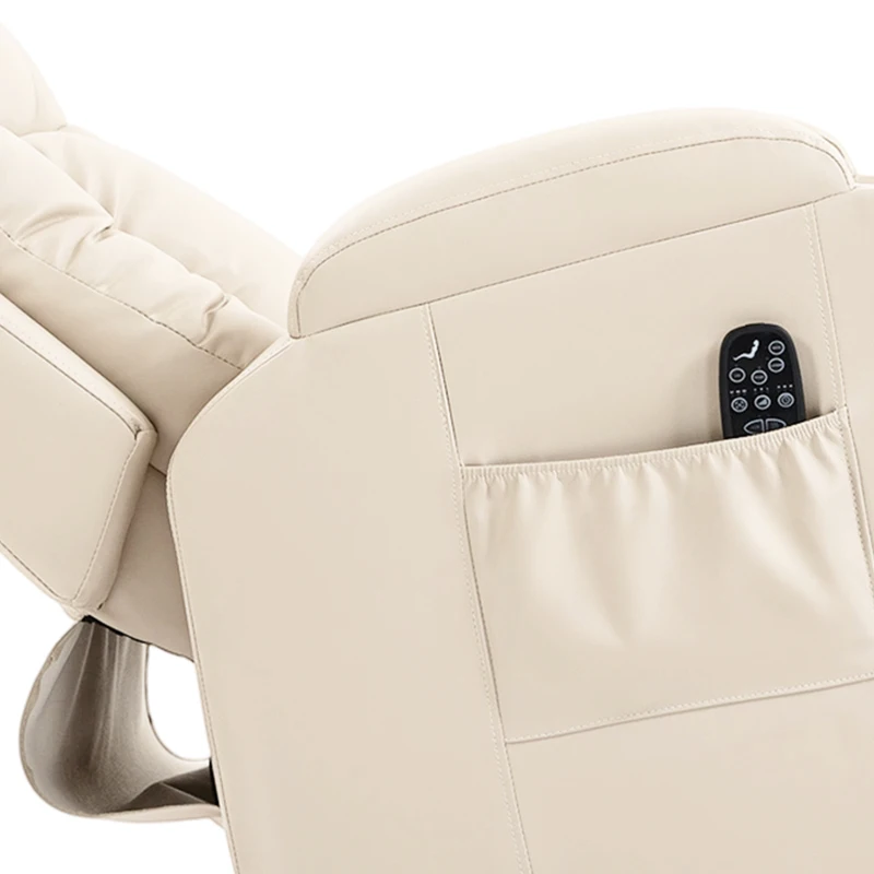 HOMCOM PU Leather Recliner Chair, Recliner Armchair with Extended Footrest, Cup Holders and Side Pockets, Cream