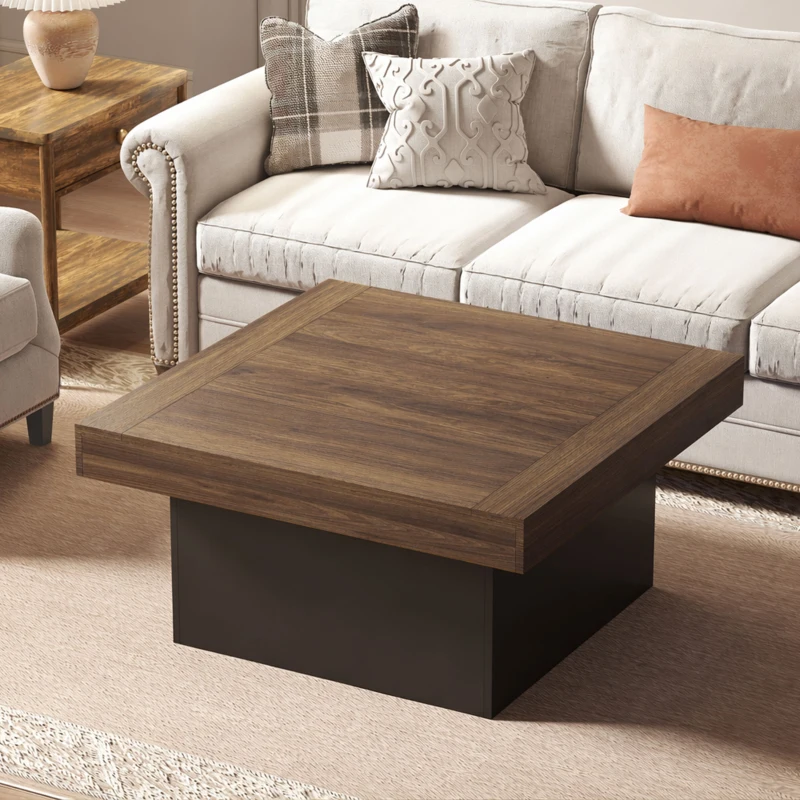 HOMCOM Table basse carrée avec éclairage LED 16 couleurs, table de salon moderne, 90 x 90 x 45 cm, noyer