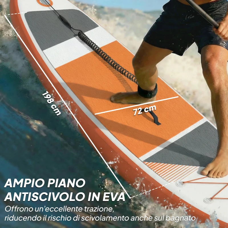 Outsunny Sup Gonfiabile con Sedile, Pagaia e Accessori, in Plastica ed EVA, 320x82x15 cm, Arancione