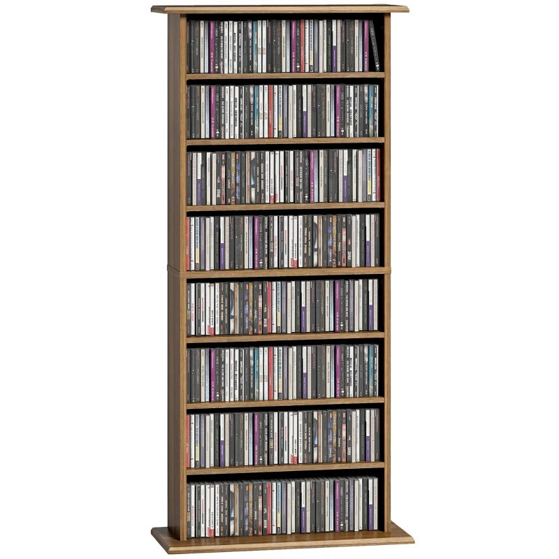 HOMCOM Depozitare pentru CD și DVD cu 8 compartimente și 6 rafturi reglabile, capacitate max. 360 CD/185 DVD și Blu-ray, nuc