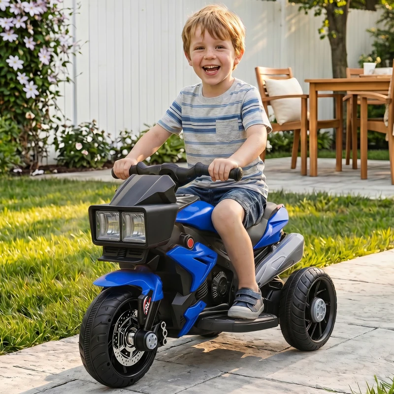 AIYAPLAY Kids Electric Motorcycle Ride-On Toy, 3-Wheel Battery-Operated Motorbike with Horn, Toddler Ride On Bike, Blue