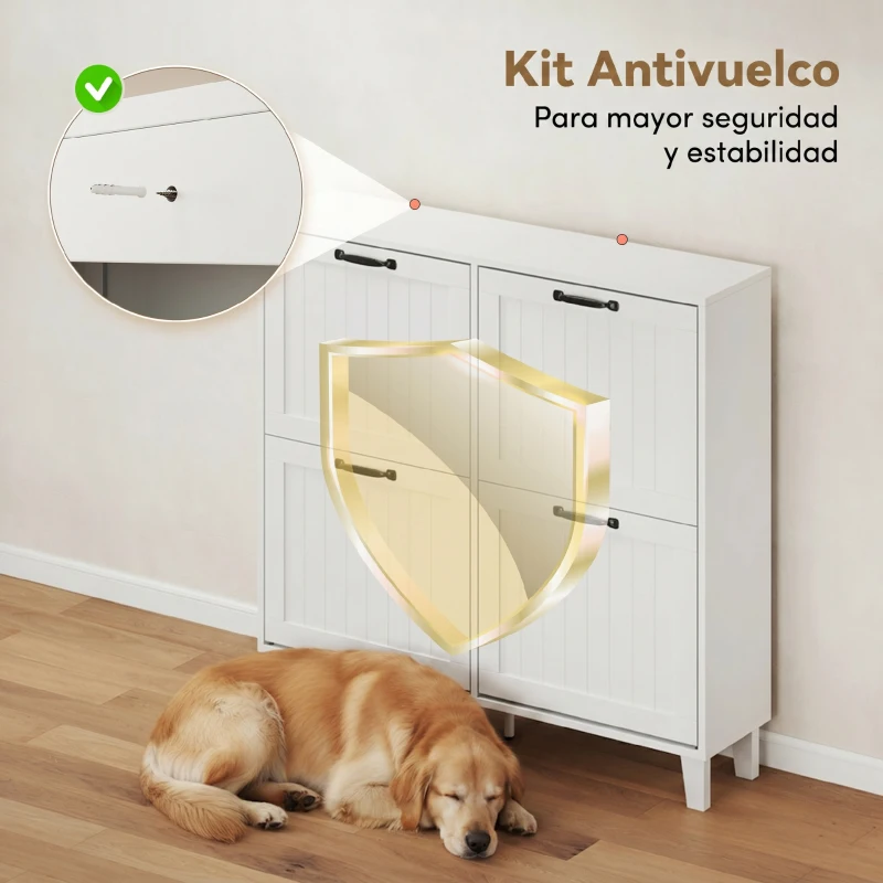 HOMCOM Mueble para Zapatos 4 Cajones Abatibles Ahorraespacio con Estantes Regulables Blanco