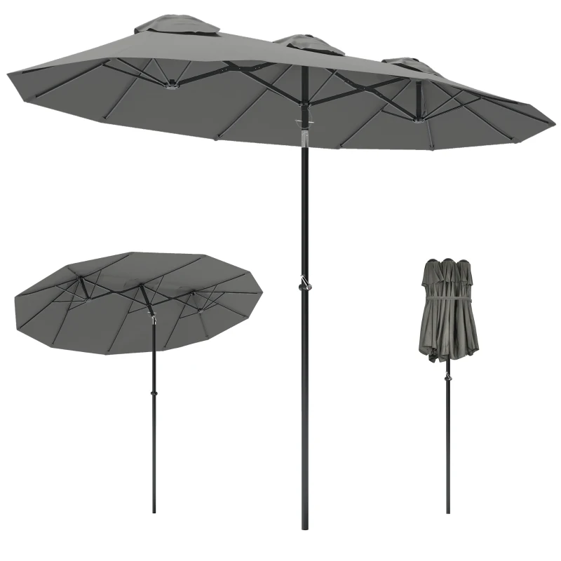 Outsunny Parasol de Jardin Exterieur Inclinable 3 x 1,5 m, Parasol Double Rectangulaire avec Manivelle, Polyester 180 g/m², Gris