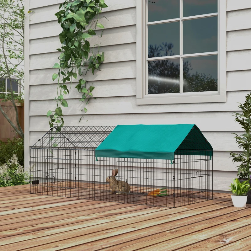 PawHut Jaula para Animales Pequeños de Acero con Puertas y Tela Superior para Conejos Chinchillas Gallinas 185x75x75 cm Verde