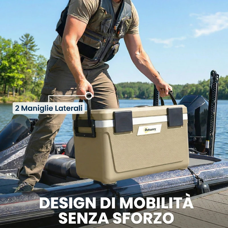 Outsunny Box Frigo Portatile 42.6L Isolato con Maniglia, 66.6x38.5x40 cm, Cachi