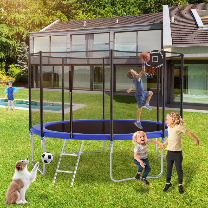 Trampolin Outdoor, verstärkten Beintraversen, doppelt gepolstertem Sicherheitsnetz, 366x366x256 cm, Blau