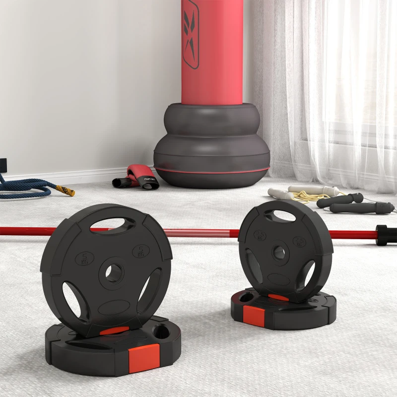 SPORTNOW Kit Pesi con 2 Dischi da 5 kg e 2 Dischi da 2.5 kg in Polipropilene e Sabbia, Ø27x4.5 cm e Ø24x3.5 cm, Nero