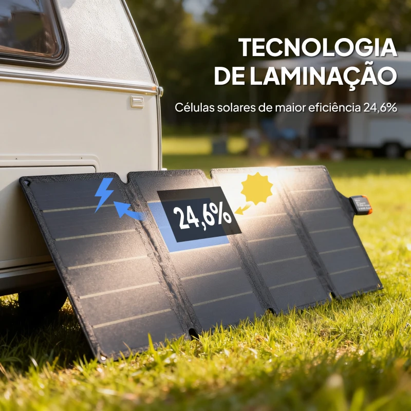 HOMCOM Painel Solar Dobrável 36W com Entradas USB-A e Tipo C IP67 Impermeável Superfície de ETFE para Carregar Telemóveis Tablets 89,8x27,9x1 cm Cinzento