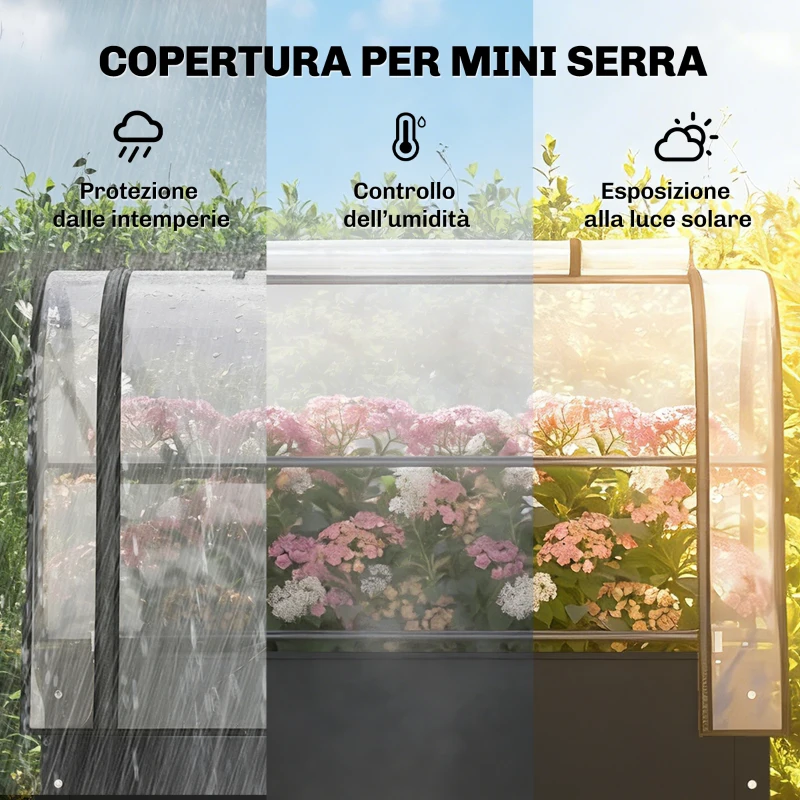 Outsunny Letto per Orto Rialzato con Copertura Mini Serra e Foro di Drenaggio, 100x49x136 cm, Nero