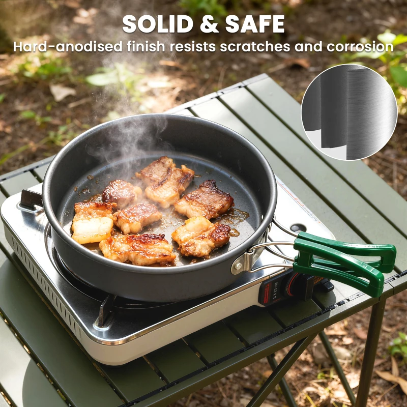 Outsunny Camping Cookware Set, 8-Piece Ultralight Camping Cooking Kit with Anti-Scald Handles, Grey